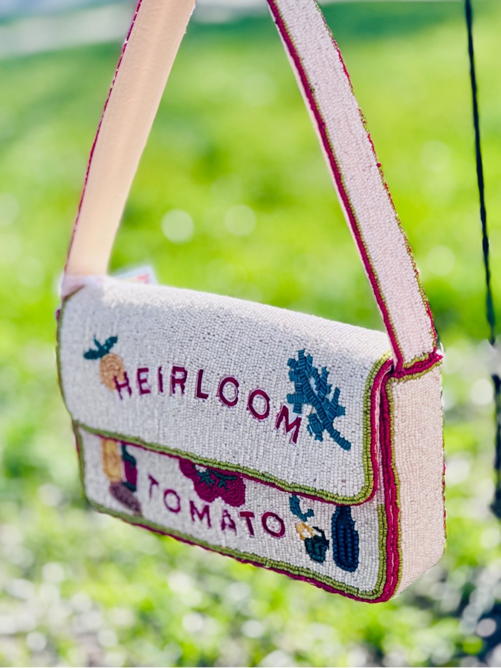 Heirloom Tomato Beaded Shoulder Bag - Cream with Tomato Bag Charm - Picture 5 of 13